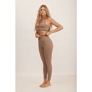 SAISEI Ribbed High Rise Form Legging in Clay Tan Size XS NWOT